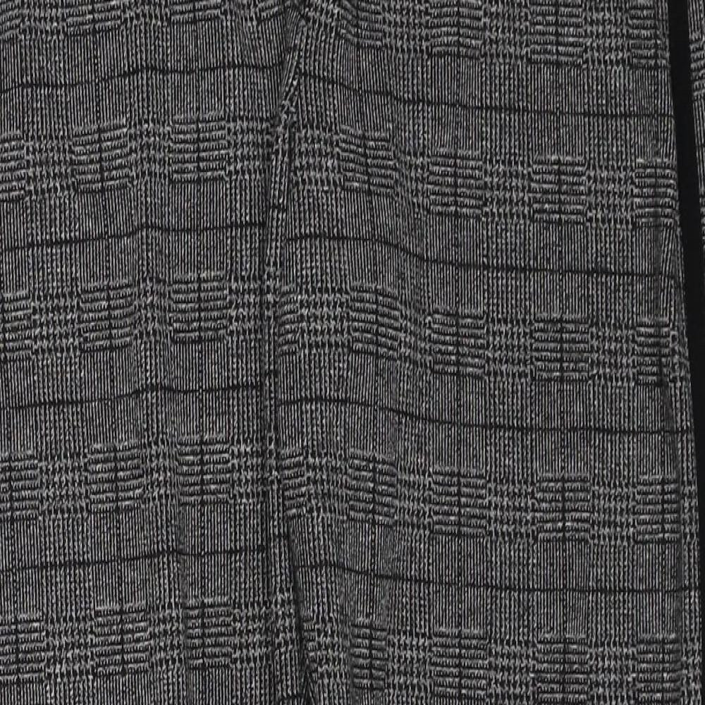 Marks and Spencer Womens Grey Plaid Polyester Trousers Size 8 Regular Drawstring - Side Stripe Detail