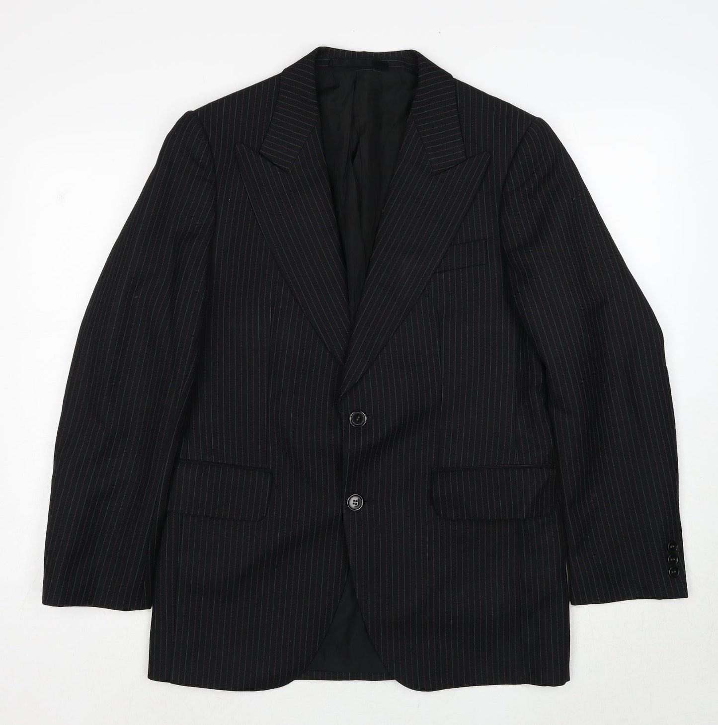 Diolen Mens Black Striped Polyester Jacket Suit Jacket Size 40 Regular