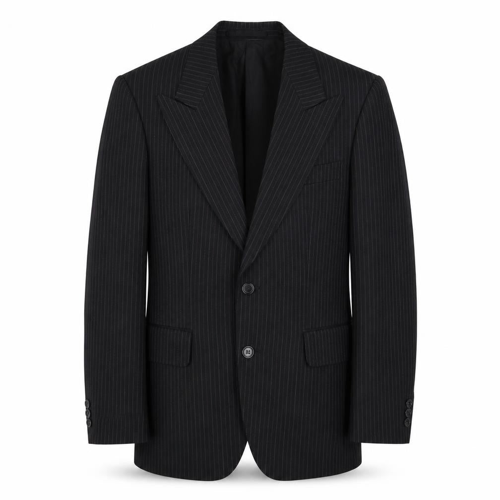 Diolen Mens Black Striped Polyester Jacket Suit Jacket Size 40 Regular