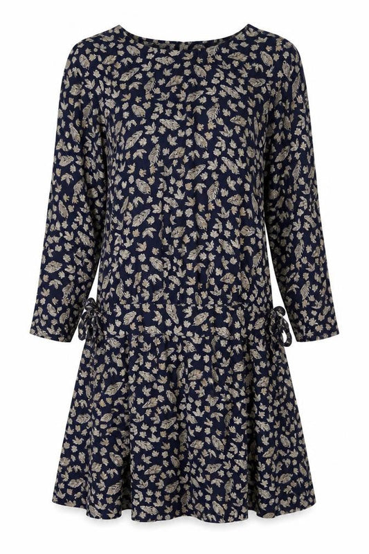 BHS Womens Blue Geometric Viscose A-Line Size 10 Boat Neck Pullover - Tie Detail