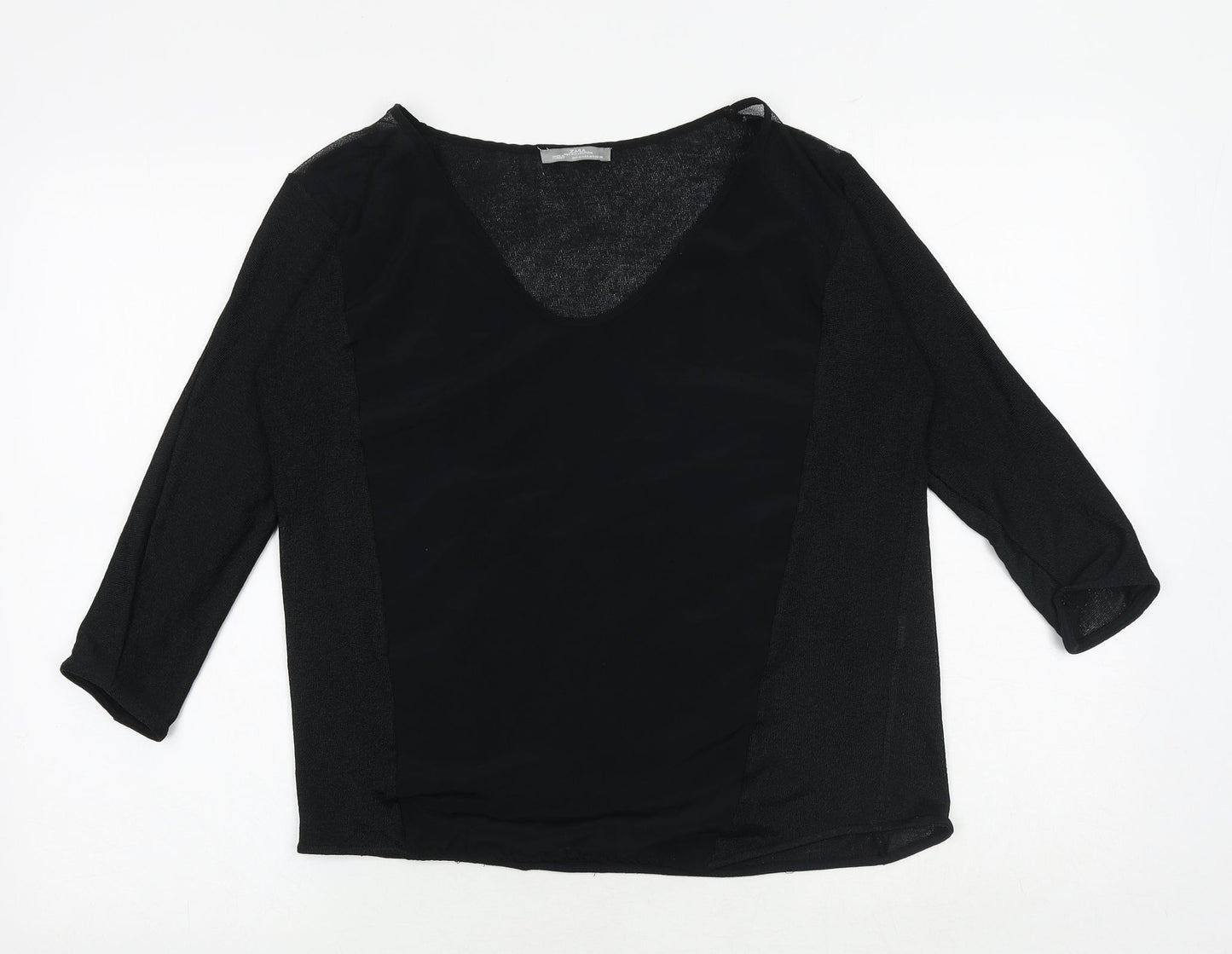 Zara Womens Black Polyester Basic Blouse Size M V-Neck