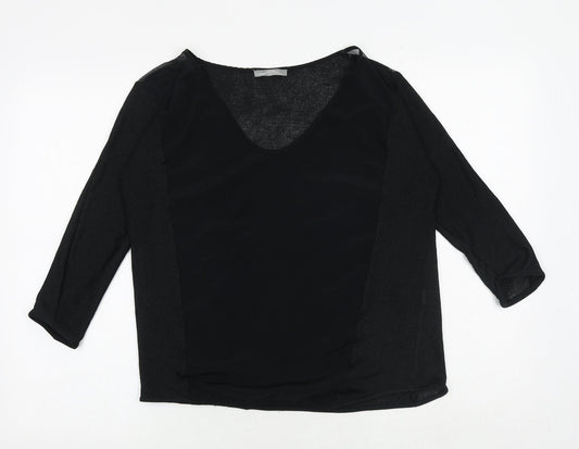 Zara Womens Black Polyester Basic Blouse Size M V-Neck