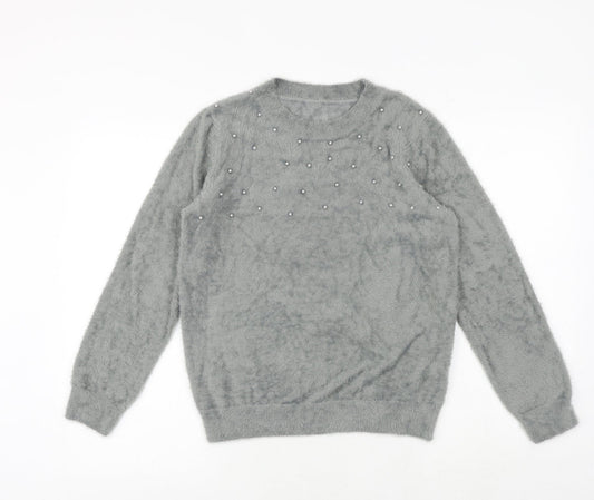 Klass Womens Grey Round Neck Polyamide Pullover Jumper Size S