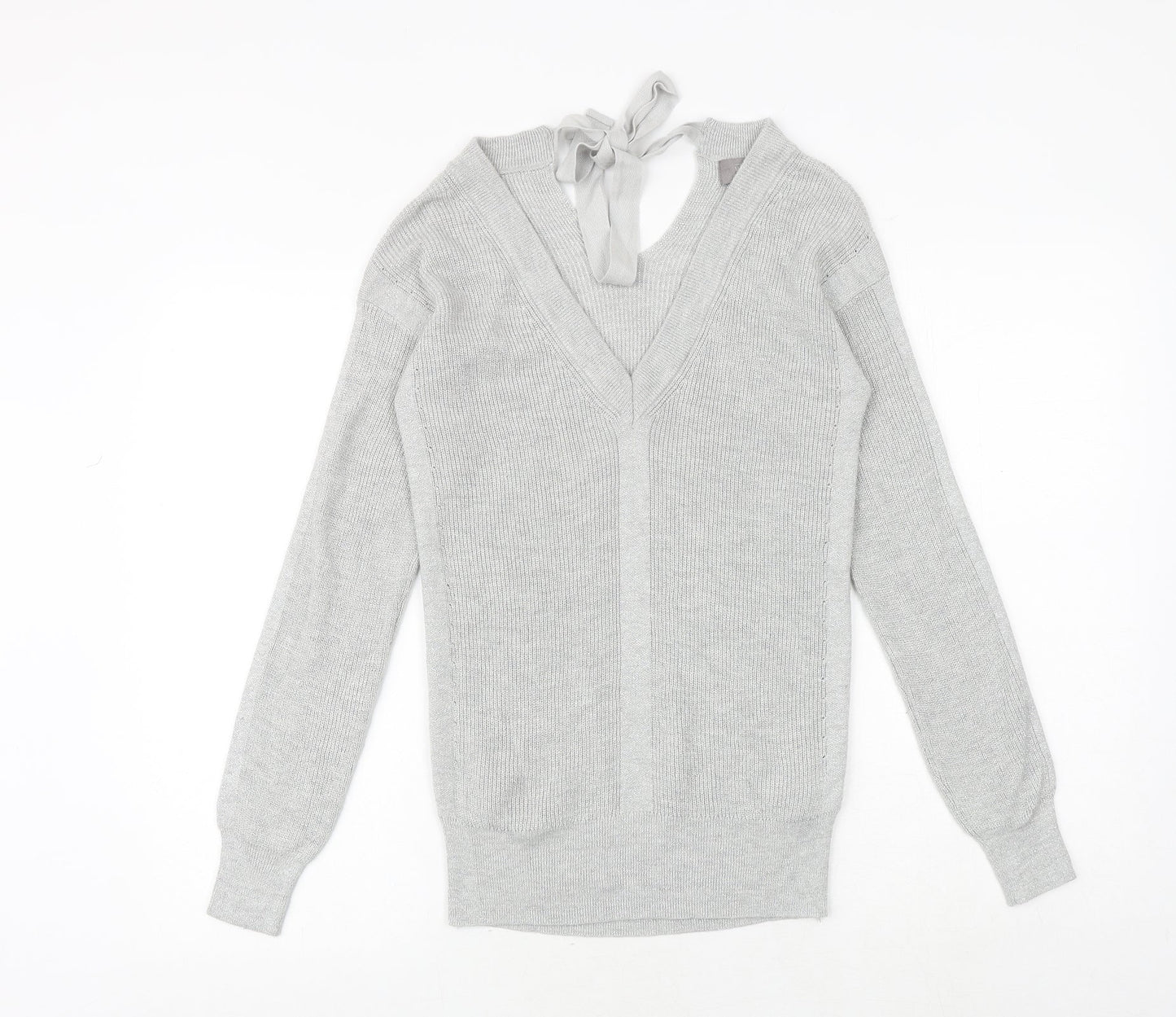 NEXT Womens Silver V-Neck Nylon Pullover Jumper Size 8