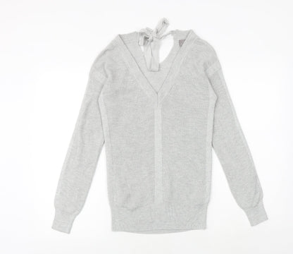 Next Womens Silver V-Neck Nylon Pullover Jumper Size 8