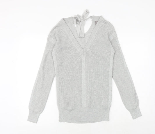 NEXT Womens Silver V-Neck Nylon Pullover Jumper Size 8