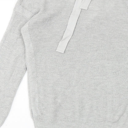 Next Womens Silver V-Neck Nylon Pullover Jumper Size 8