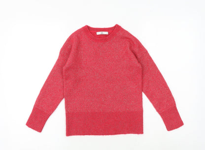 Marks & Spencer Girls Pink Round Neck Acrylic Pullover Jumper Size 9-10 Years Pullover