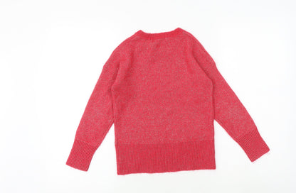 Marks & Spencer Girls Pink Round Neck Acrylic Pullover Jumper Size 9-10 Years Pullover