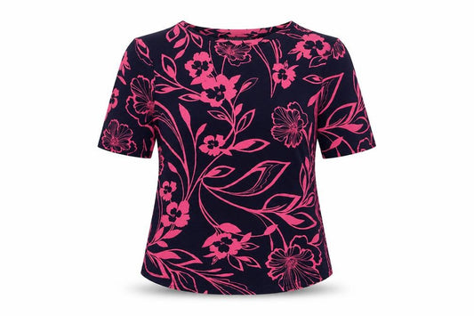 Marks and Spencer Womens Blue Floral Viscose Basic T-Shirt Size 10 Round Neck
