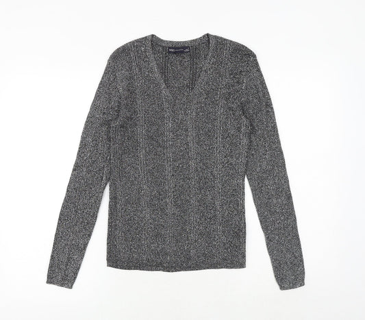 Marks and Spencer Womens Silver Geometric Viscose Basic Blouse Size 8 V-Neck