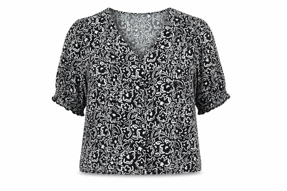 New Look Womens Black Floral Viscose Basic Button-Up Size 14 V-Neck