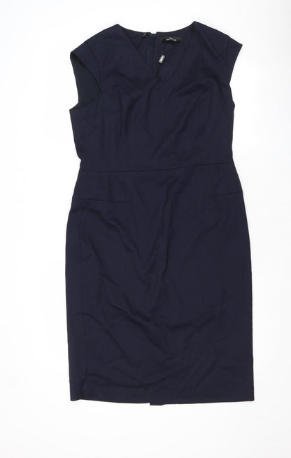 Next Womens Blue Polyester Pencil Dress Size 10 V-Neck Zip