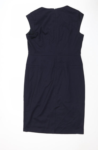 Next Womens Blue Polyester Pencil Dress Size 10 V-Neck Zip