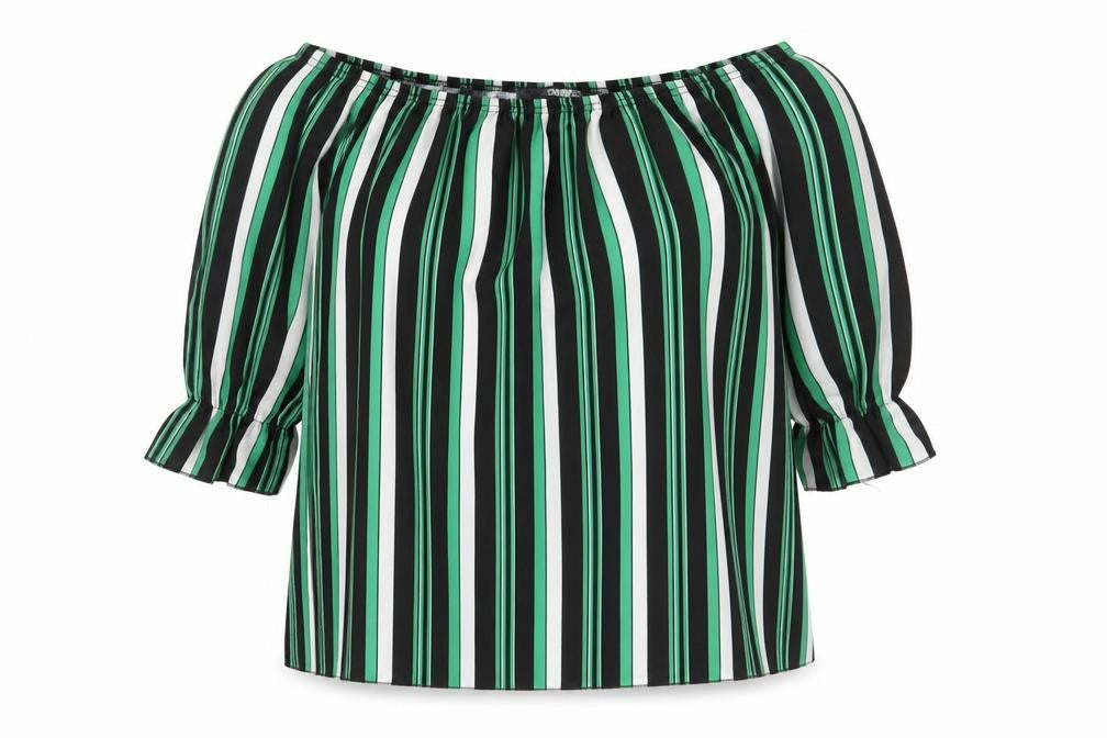 Quiz Womens Green Striped Polyester Basic Blouse Size 8 Boat Neck