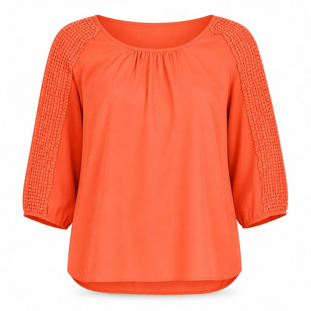 Marina Kaneva Womens Red Polyester Basic T-Shirt Size 14 Round Neck