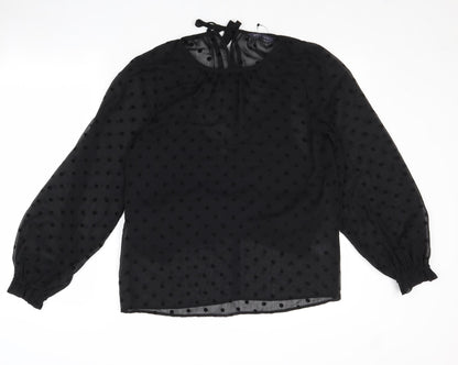 Marks & Spencer Womens Black Polka Dot Polyester Basic Blouse Size 8 Round Neck