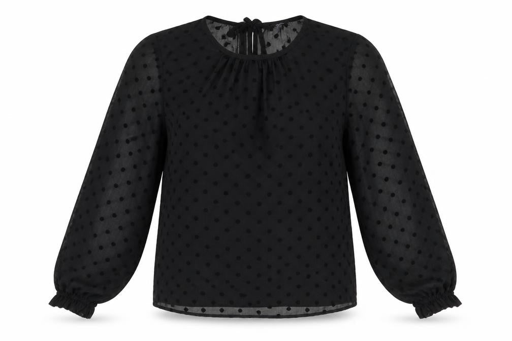 Marks & Spencer Womens Black Polka Dot Polyester Basic Blouse Size 8 Round Neck