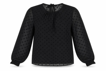 Marks & Spencer Womens Black Polka Dot Polyester Basic Blouse Size 8 Round Neck