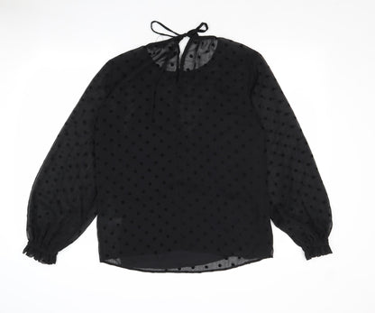 Marks & Spencer Womens Black Polka Dot Polyester Basic Blouse Size 8 Round Neck
