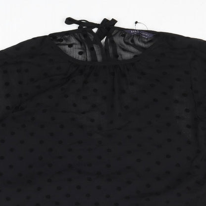 Marks & Spencer Womens Black Polka Dot Polyester Basic Blouse Size 8 Round Neck