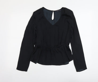 Marks & Spencer Womens Black Polyester Basic Blouse Size 8 V-Neck