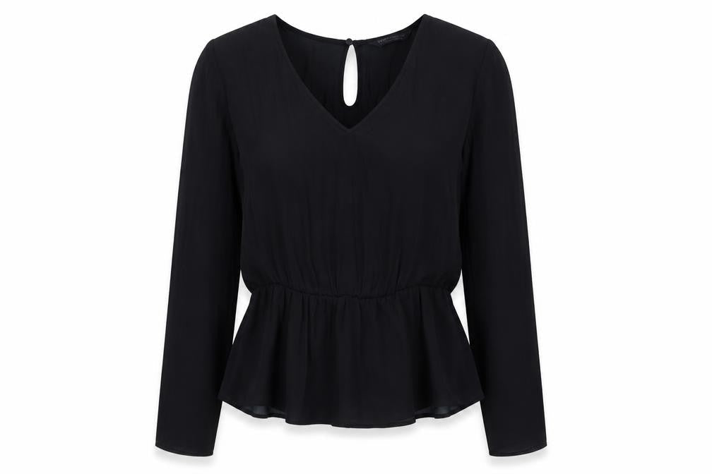 Marks & Spencer Womens Black Polyester Basic Blouse Size 8 V-Neck