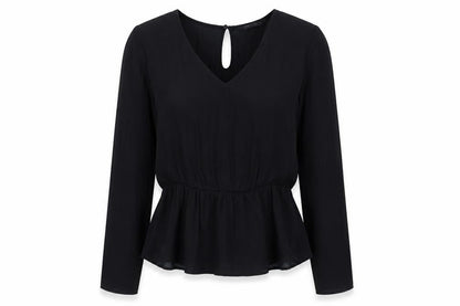 Marks & Spencer Womens Black Polyester Basic Blouse Size 8 V-Neck