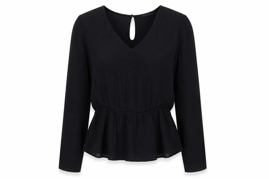 Marks and Spencer Womens Black Polyester Basic Blouse Size 8 V-Neck