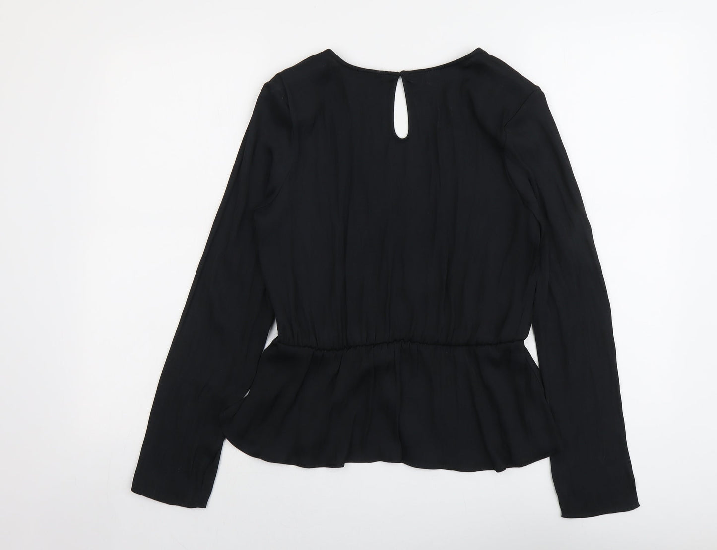 Marks and Spencer Womens Black Polyester Basic Blouse Size 8 V-Neck