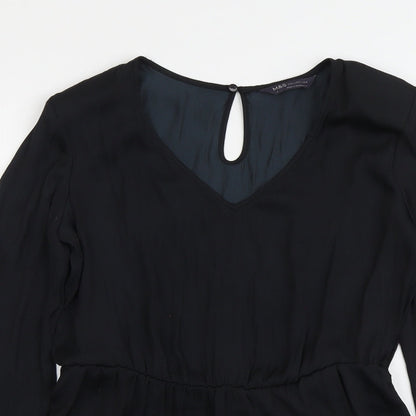 Marks & Spencer Womens Black Polyester Basic Blouse Size 8 V-Neck