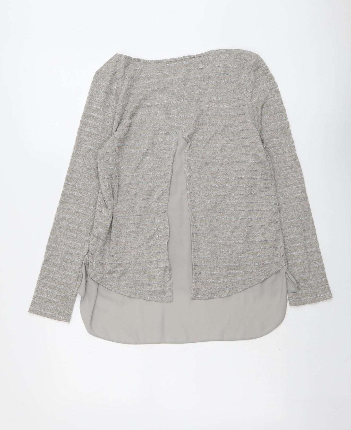 Oasis Womens Beige Round Neck Striped Polyester Pullover Jumper Size M