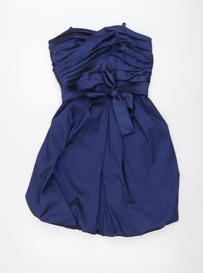 Additional front view of Vera Mont women’s blue polyester mini, size UK 10, square neck zip - strapless