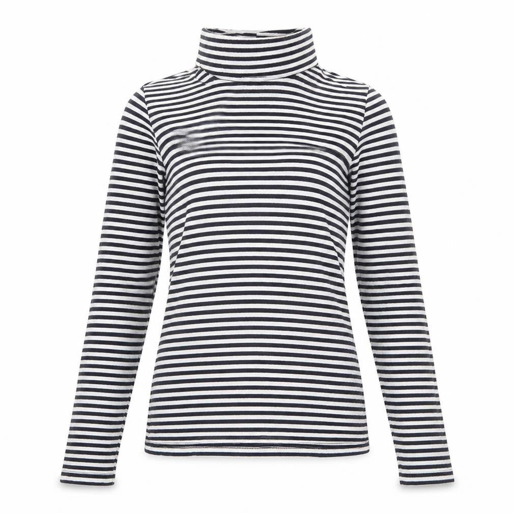H&M Womens Black Striped Viscose Basic T-Shirt Size S Roll Neck