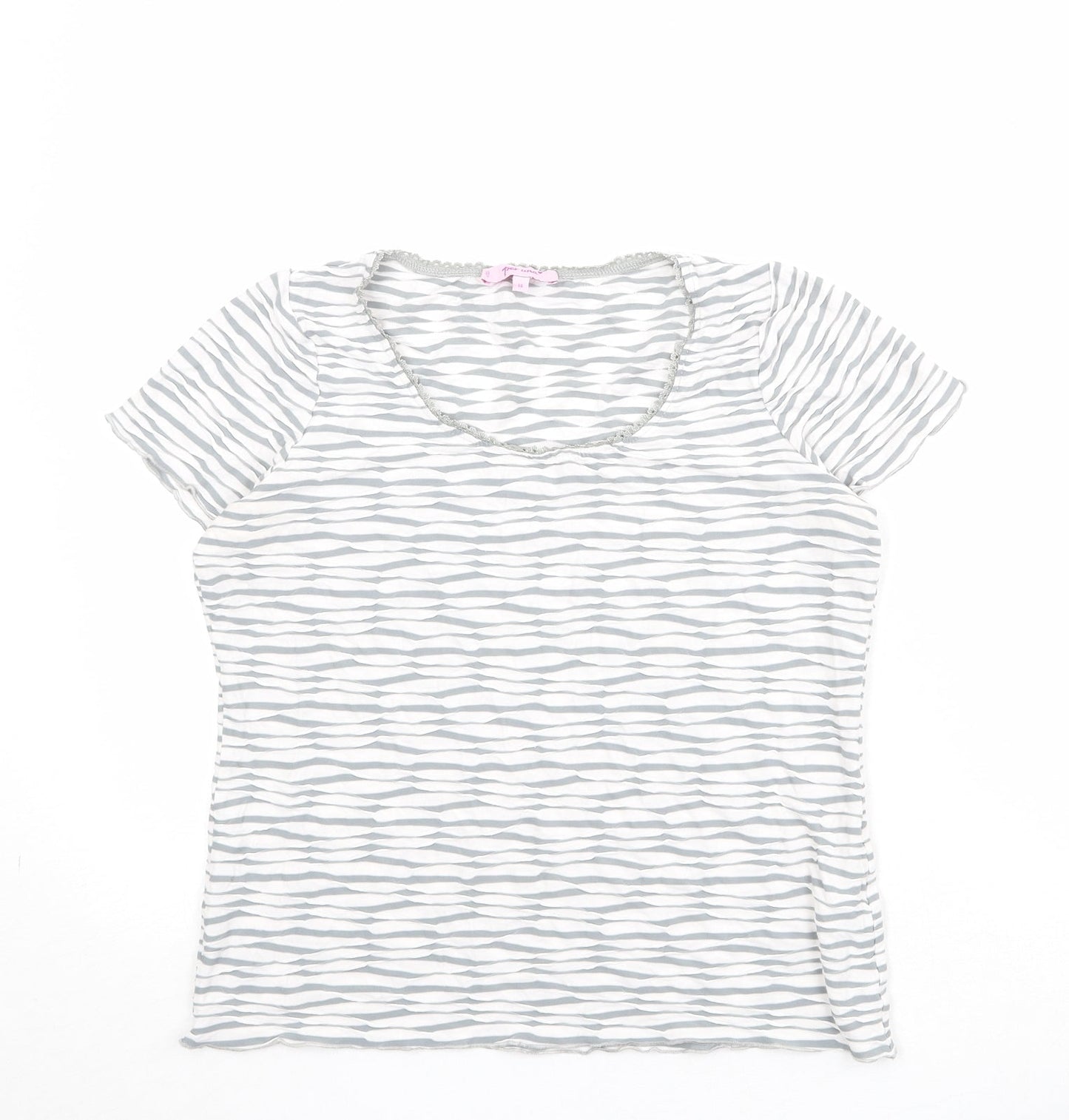 Per Una Womens Ivory Geometric Viscose Basic T-Shirt Size 14 Round Neck