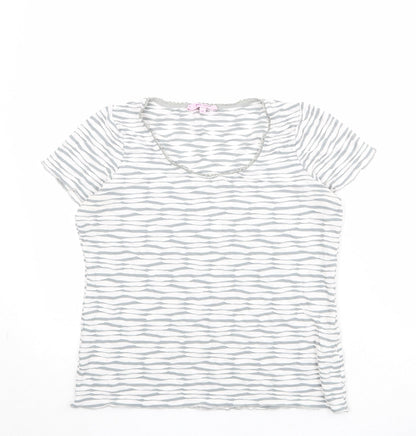 Per Una Womens Ivory Geometric Viscose Basic T-Shirt Size 14 Round Neck