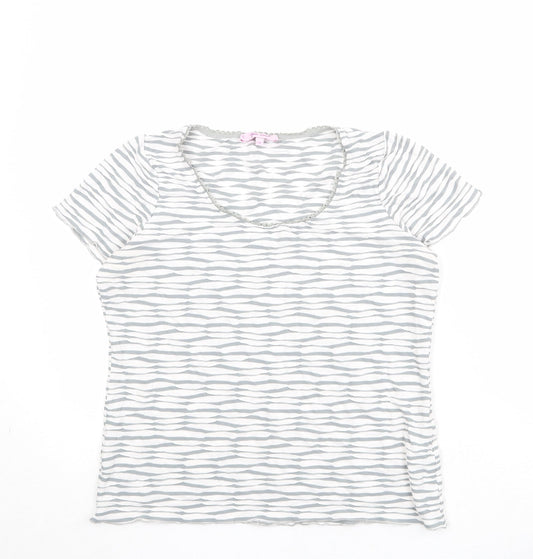 Per Una Womens Ivory Geometric Viscose Basic T-Shirt Size 14 Round Neck