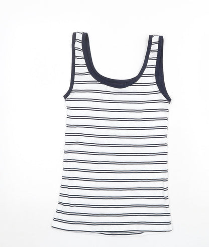 Marks & Spencer Womens White Striped Polyester Basic Tank Size 8 Round Neck