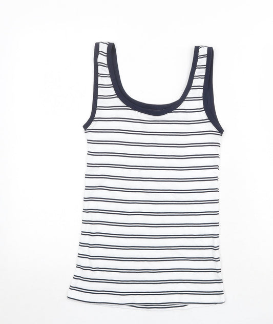 Marks and Spencer Womens White Striped Polyester Basic Tank Size 8 Round Neck