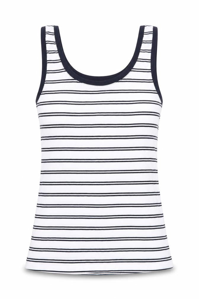 Marks & Spencer Womens White Striped Polyester Basic Tank Size 8 Round Neck