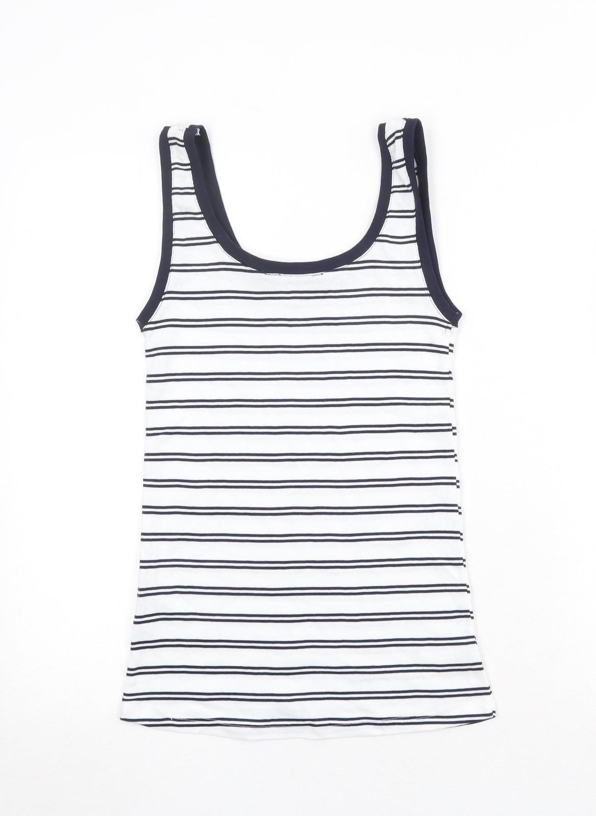Marks and Spencer Womens White Striped Polyester Basic Tank Size 8 Round Neck