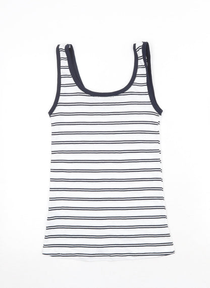 Marks & Spencer Womens White Striped Polyester Basic Tank Size 8 Round Neck