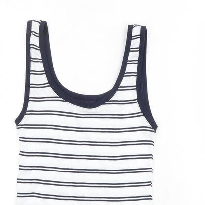 Marks & Spencer Womens White Striped Polyester Basic Tank Size 8 Round Neck