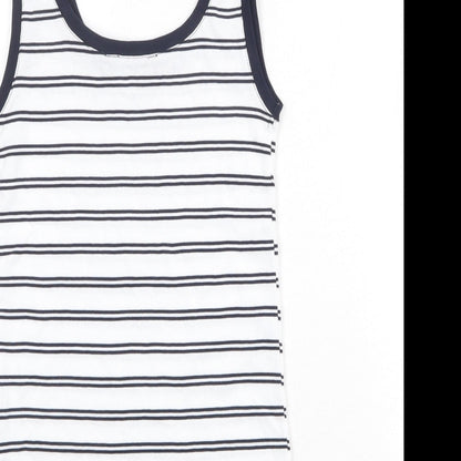 Marks & Spencer Womens White Striped Polyester Basic Tank Size 8 Round Neck