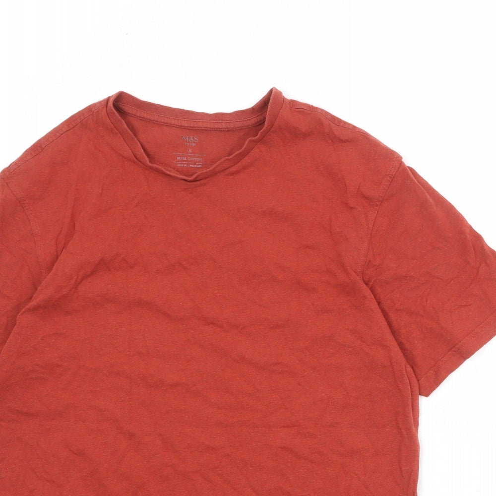 Marks and Spencer Mens Red Cotton T-Shirt Size S Round Neck