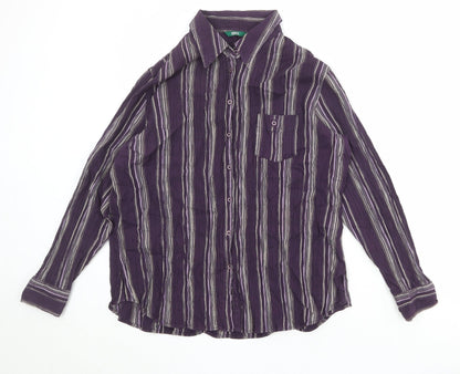 Marks & Spencer Womens Purple Striped Cotton Basic Button-Up Size 18 Collared