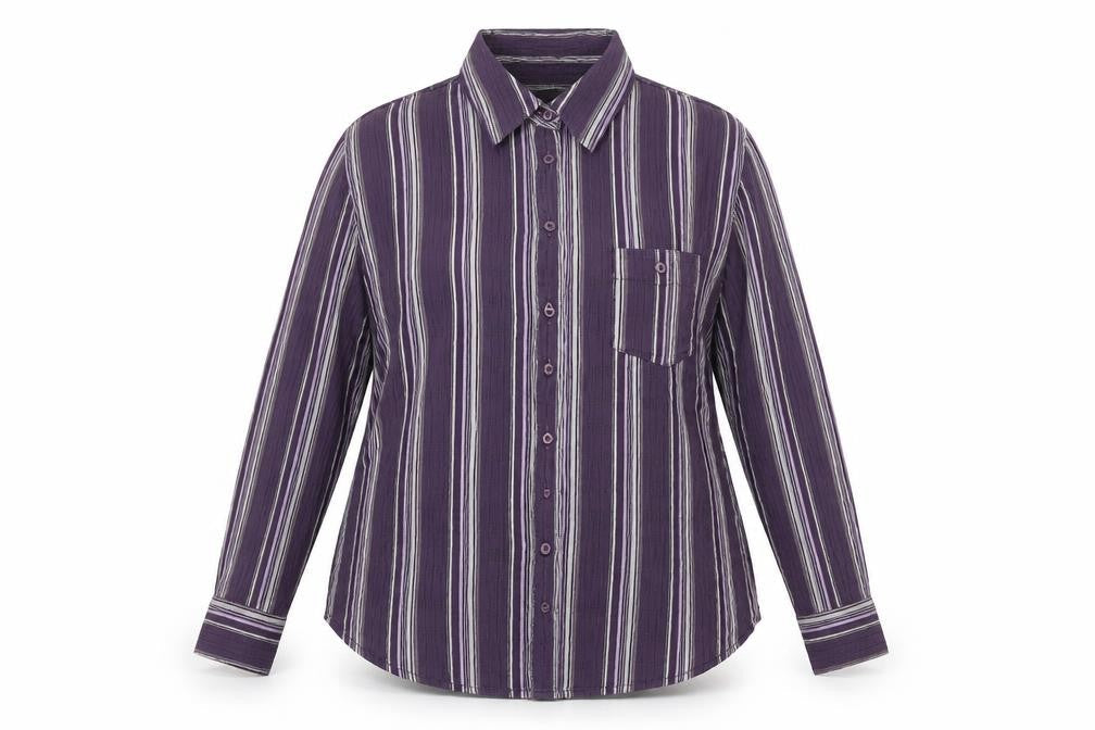 Marks & Spencer Womens Purple Striped Cotton Basic Button-Up Size 18 Collared