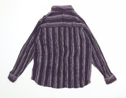 Marks & Spencer Womens Purple Striped Cotton Basic Button-Up Size 18 Collared
