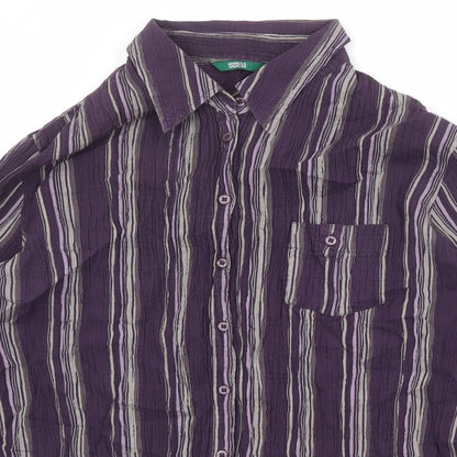 Marks & Spencer Womens Purple Striped Cotton Basic Button-Up Size 18 Collared