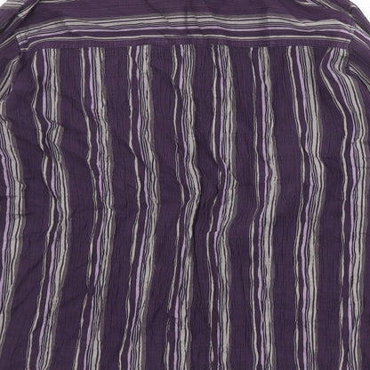 Marks & Spencer Womens Purple Striped Cotton Basic Button-Up Size 18 Collared